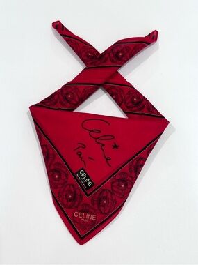 NWT WOMEN HANDKERCHIEF CELINE Paris Black Red  COTTON POCKET SQUARE 18”